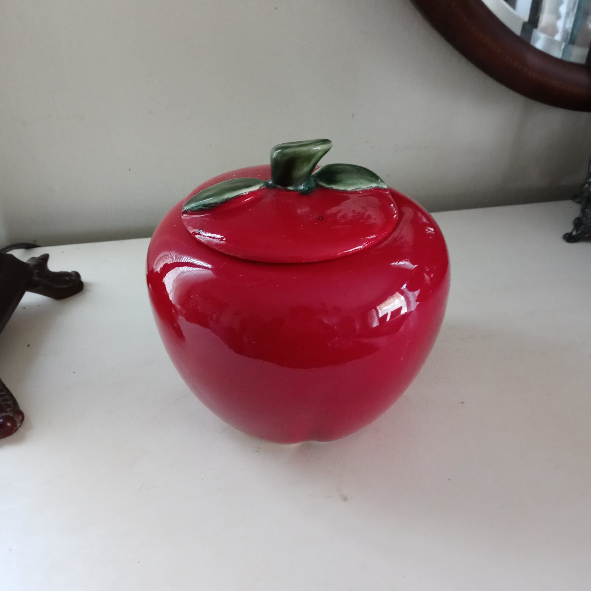 Red Ceramic Apple Container Condiment Jar with Lid Etsy