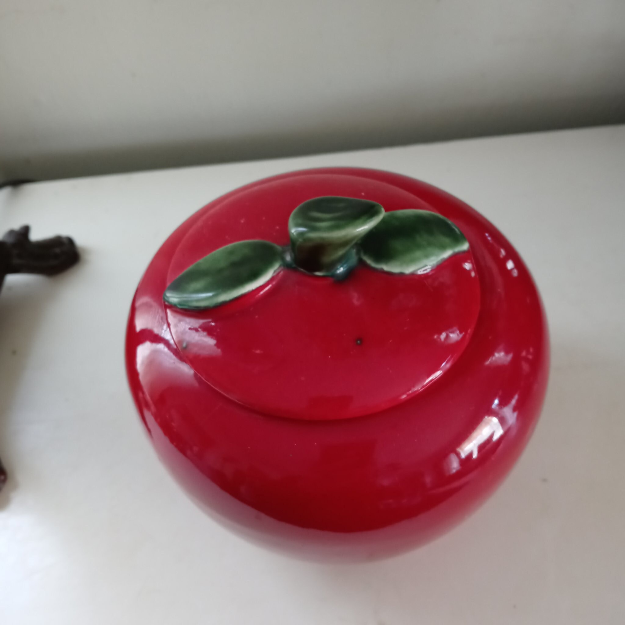 Red Ceramic Apple Container Condiment Jar with Lid Etsy