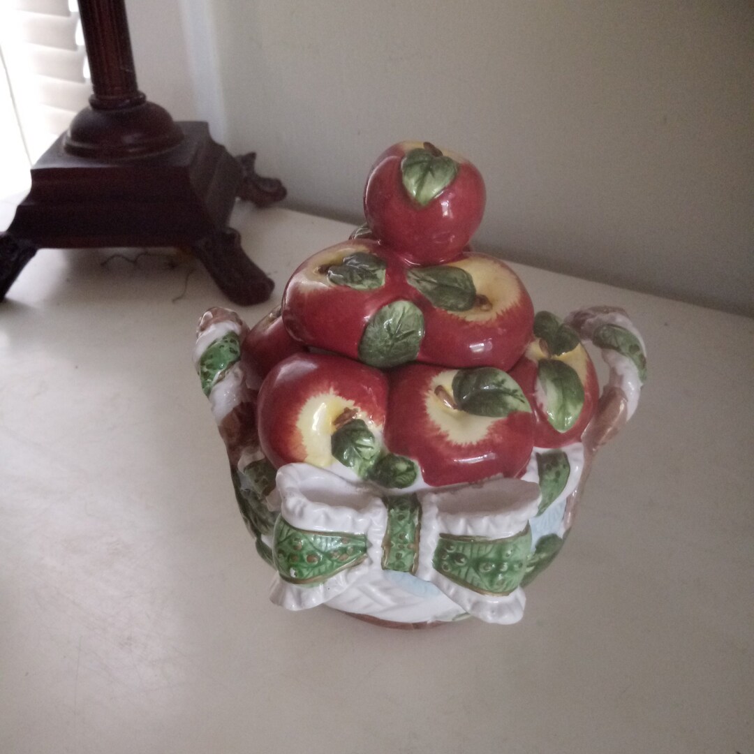 Majolica Stacking Apple Sugar Bowl or Condiment Jar Etsy