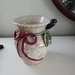 Majolica Ceramic Basket Weave Vase