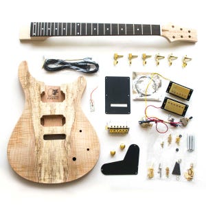 DIY Guitar Kit - PR-Style: Mahogany Body, Spalted Maple Top, Ebony Fretboard, Gold Hardware