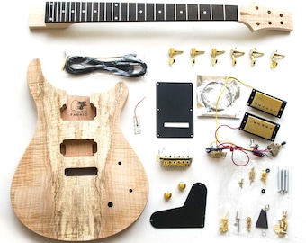 DIY Guitar Kit - PR-Style: Mahogany Body, Spalted Maple Top, Ebony Fretboard, Gold Hardware