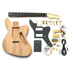 DiY Guitar Kit - Jazzmaster style - Ash Body, Maple Neck - Build Your Guitar - Beginner Build Level - DiY Gift for Guitarist