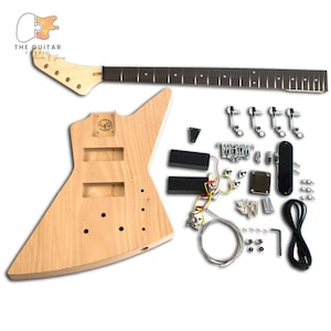 DiY Bass Guitar Kit - EXP style - Mahogany Body, Rosewood Fretboard - Build Your Guitar - Beginner Build Level - DiY Gift for Guitarist