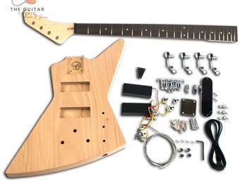 DiY Bass Guitar Kit - EXP style - Mahogany Body, Rosewood Fretboard - Build Your Guitar - Beginner Build Level - DiY Gift for Guitarist