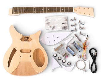 Electric Guitar Kit – Rick Style: Semi-Hollow Mahogany Body, Maple Neck Rosewood, Solderless Wiring