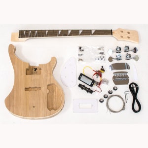 DiY Bass Guitar Kit - RK Style - Solid Ash body, Maple Neck - Intermediate Build Level - Instant Build Support - Worldwide Shipment