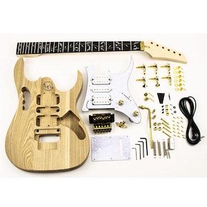 DiY Guitar Kit - MJ style - Ash Body, Maple Neck - Build Your Guitar - Beginner Build Level - DiY Gift for Guitarist