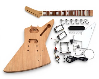 Kit fai da te per chitarra elettrica in stile EX: corpo e manico in mogano, tastiera in palissandro, parti di cablaggio senza saldatura