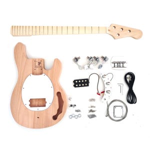 DiY bass - Build Your Own Guitar - MM Stingray, 1 Block of Mahogany Body, Maple Neck - Beginner Build Level - Ideal Gift for Guitarist