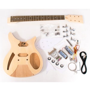 DiY Guitar Kit - RK, Semi-Hollow Style - Mahogany Body, Maple Neck - Build Your Guitar - Beginner Build Level - DiY Gift for Guitarist