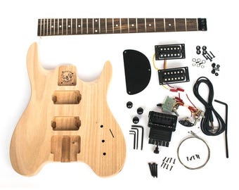DiY Guitar Kit - Headless Steinberger Style - 1 Block Mahoganny Body, Rosewood Fretboard - Intermediate Build Level - Guitar Build Support