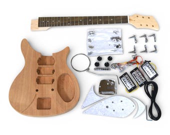 DIY Guitar Kit – Rik Style: Mahogany Body, Maple Neck with Rosewood Fretboard, Tremolo Parts