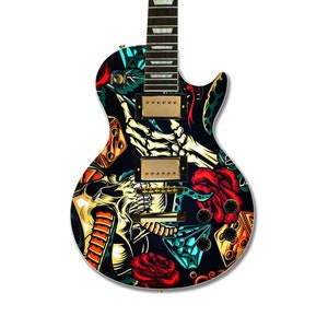 Guitar Skin Wrap | 50x60cm Laminated Guitar Cover | Snake Skulls Theme | Fits Electric, Acoustic & Bass | Custom Design Available