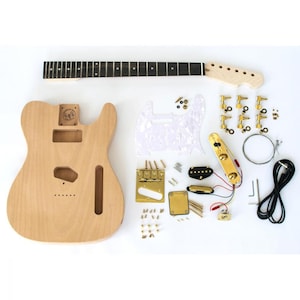 DiY Guitar Kit - TL American Vintage Style in Solid Mahogany wood, Maple Neck with Ebony Fretboard - Gift Idea for Guitarist