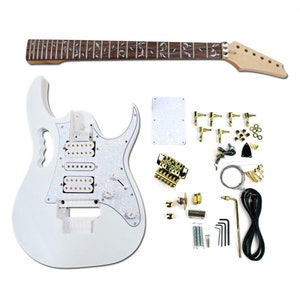 Ready to Paint DiY Guitar Kit - MJ Style in Solid Ash Body, Maple Neck with Rosewood Fretboard & Flower Inlay-Perfect for Beginner