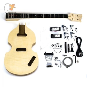 DiY Bass Guitar Kit - Hofner Violon Style With Flame Maple Top -  Build Your Own Bass - UK/EU Next Day Delivery - Fast Worldwide Shipment