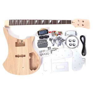 Kit guitare basse à monter soi-même - Style RK en frêne massif, manche en érable - Niveau de construction intermédiaire - Support de construction instantané - Livraison UE/Royaume-Uni le jour suivant