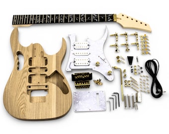 DiY Guitar Kit – Ibanez Jem style: Ash Body, Maple Neck with Rosewood Fretboard, Floral Inlays