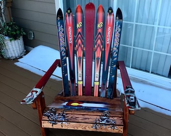 Handmade Adirondack Ski Chair - Custom Colorado Flag Painting - Folds Flat for Storage - Personalized