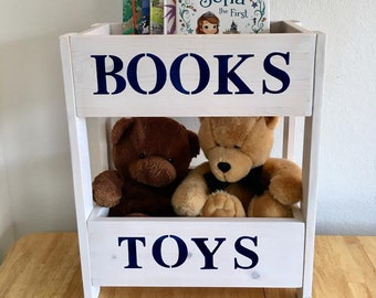 Two Level Handmade Wood Children's Nursery Book Bin / Toy Box - Personalized!