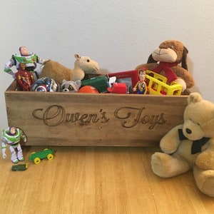 Custom Made Engraved Children's Nursery Toy Box - Personalized - 12 stain colors