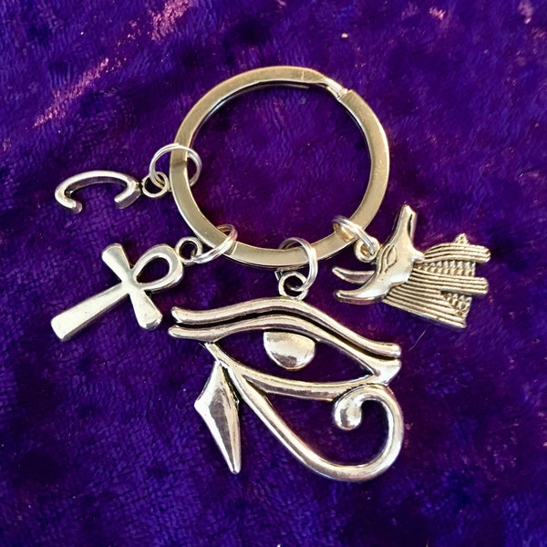 Egyptian Keyring, Egypt Keychain, Eye of Horus, Eye of Ra, Ankh, Anubis, Intial Charm, Personalised keyring, Egyptian Gift, Travel gift