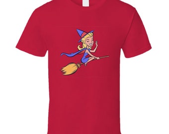 Samantha The Witch  Cartoon Opening On Broom  Vintage Retro Style T-shirt And Apparel T Shirt