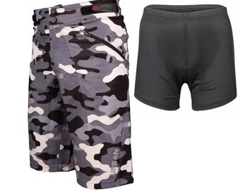The Shredder Camo - Men’s MTB Off Road Cycling Shorts Bundle with Padded Undershorts