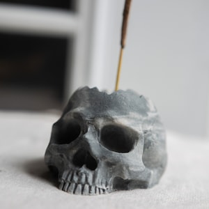 Stone Skull Candle Burner / Incense Burner / Tea Light Candle Holder / Custom Skull / Concrete / Stoneware / Halloween