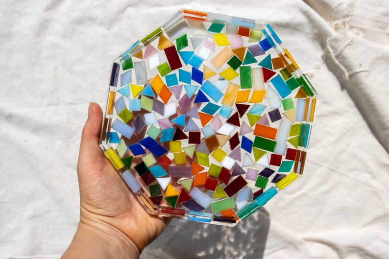 Mosaic Octagon Resin Tray, Geomtric Tray, Mosaic Tiles image 2