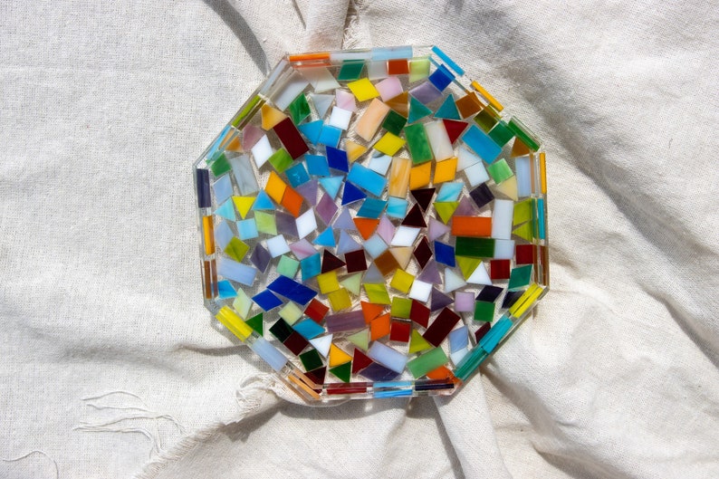 Mosaic Octagon Resin Tray, Geomtric Tray, Mosaic Tiles image 4