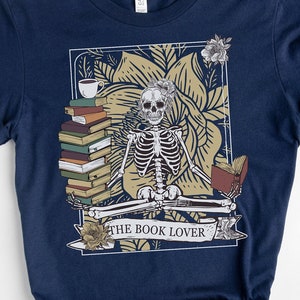 The Book Lovers Tarot Tee, Tarot Card Tee Gift, Skull Tarot Shirt, Occult Book Shirt, Book Lover Gift