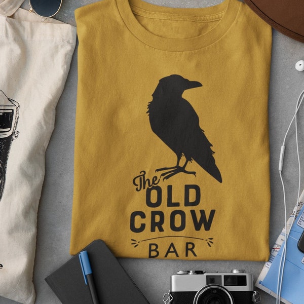 The Old Crow Unisex Heavy Cotton Tee, The old Crow bar, Black Crow Tee