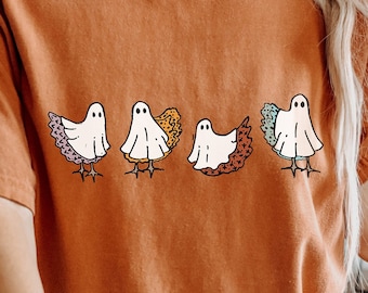 Halloweenkycklingtröja, rolig Halloween-t-shirt; spökkycklingtröja, Halloweenfest-t-shirt; söt Halloween-djurtröja