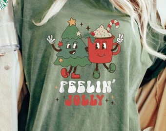 Feeling Jolly Retro Christmas Hot Cocoa T Shirt, Super Cute Ugly Christmas Comfy T-shirt