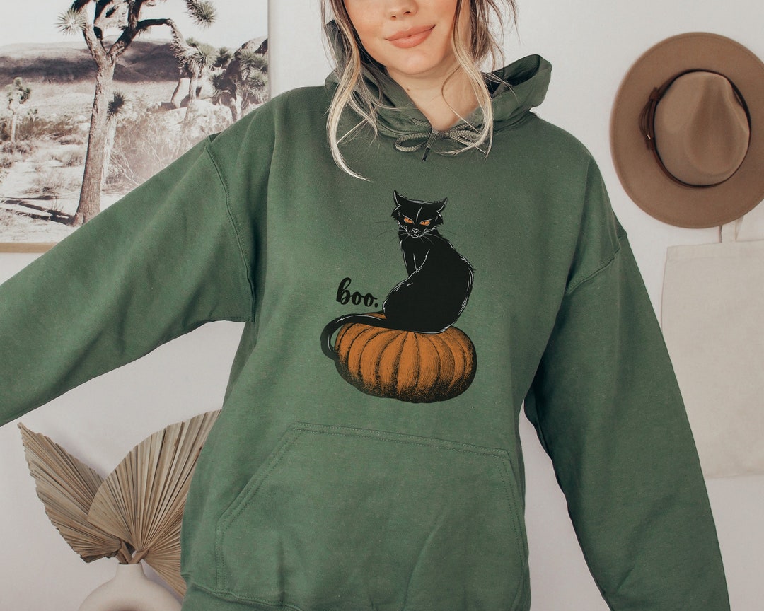 Black Cat Hoodie Black Cat on a Pumpkin Halloween Cat Hoodie Etsy