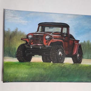 Pintura al óleo Jeep CJ de 18&quot; x 24&quot;