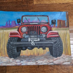 Pintura al óleo Jeep CJ de 18&quot; x 24&quot;