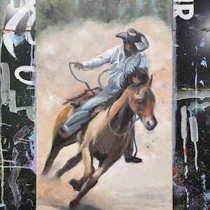 Original 11 x 14 Oil Painting Cowboy and Horse Landscape Western Art