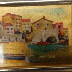 Set van vier Italiaanse miniatuurfoto's op bladgoud - Oro Foglio - 23 karaats bladgoud - Karaktervolle vintage Italiaanse miniatuurkunst - AP029