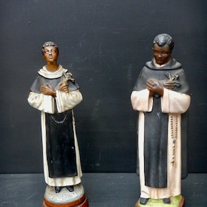 Statue antiche di San Martino De Porres - Francese o italiano - Patrono dei pubblicani, dei barbieri e degli operatori sanitari - RS130 e RS131