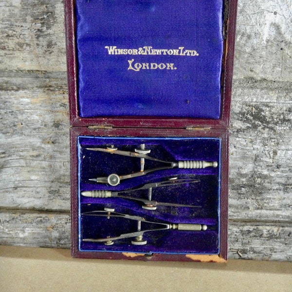 Antique Artist / Draughtsman Boxed Set of Three Compasses - Original Box - English 1900 - Winsor and Newton Ltd - AQ53