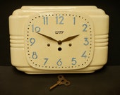 French 1930s Ceramic Kitchen Art Deco Clock - Superb Form Colour - Art Deco design by BAYARD with 8 Day movement - K1