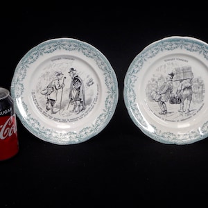 Pair of French Antique Plates -  Assiette Parlante en Faience &quot;Voyages Comiques&quot; - Collectors Plates - French - PL019