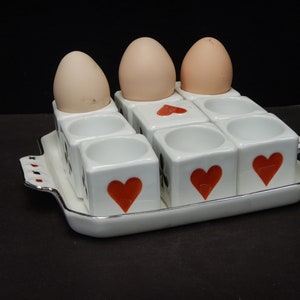 EASTER EGGS Set per la colazione - Otto portauova a cubo e saliera in semi di carte da gioco su vassoio - Set per la colazione vintage francese - CH23
