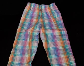 Toddler - Plaid or Checked Trousers : French Vintage 60's-70's Candy Checked Long Cotton Pants - Dead Stock - Unworn Vintage - KC41