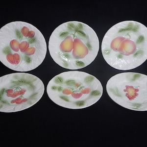 Sechs antike französische Obstteller - Handbemalter Majolika / Fayence-Wüstenteller - Salins les Bains - PL4