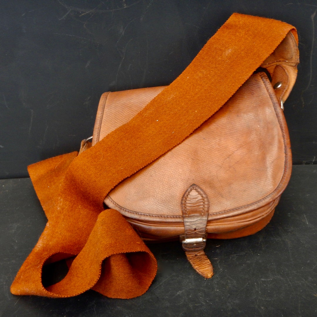 French Vintage Leather Cartridge Bag Shoulder Handbag French