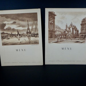 Französische Art-Deco-Werbung - Französische Liner PAQUEBOT Kapitänstischmenüs - Gedruckt in Paris - Vintage-Kreuzfahrtschiff-Menüs - D115